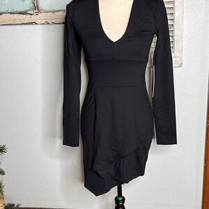 NWT Susana Monaco Witchy Asymmetrical Hemline Long Sleeves Women's Black Dress S